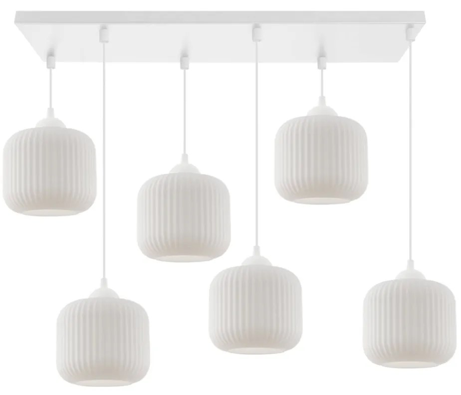 Závesné svietidlo Riffle, 6x biele sklenené tienidlo, w