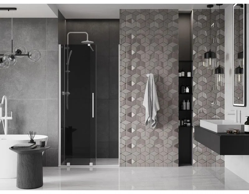 Mexen Velar, posuvné sprchové dvere do otvoru 90 cm, 8mm šedé sklo, biela matná, 871-090-000-41-20