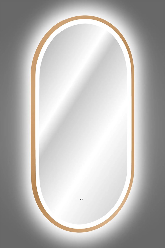 Comad Závesné zrkadlo s LED osvetlením Apollo 2 50x90 cm s pohybovým senzorom, zlatá