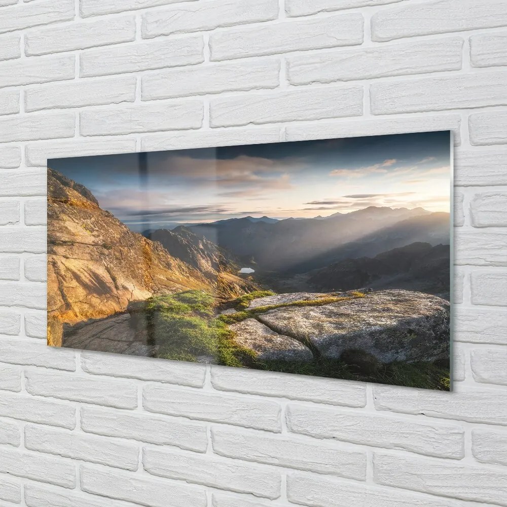 Sklenený obraz Mountain Sunrise 140x70 cm