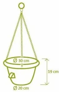 Plastia Samozavlažovací závesný kvetináč 30 cm, pr. 30 cm