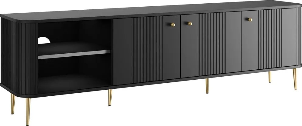 TV skrinka Vesper 3D 187 cm - čierna / zlaté nohy