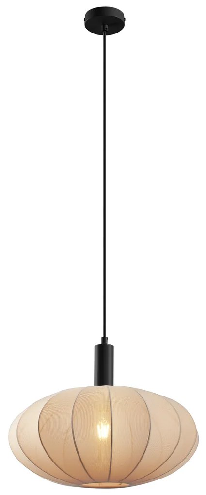 Japandi závesná lampa čierna s hnedým látkovým tienidlom - Bida