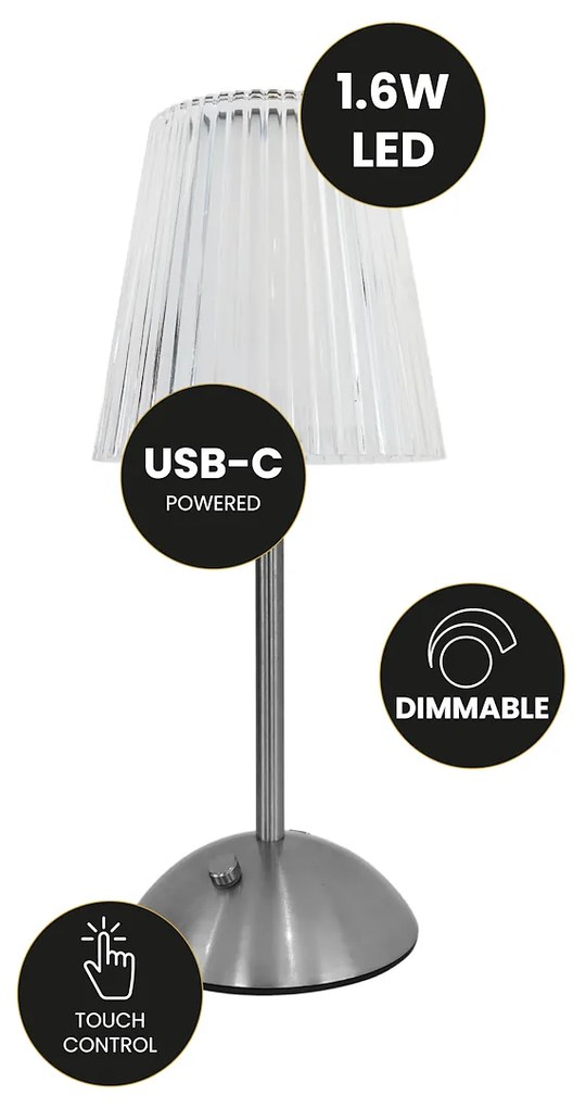 Stolná lampa Tacoma, 1x transparentné PVC tienidlo, ch
