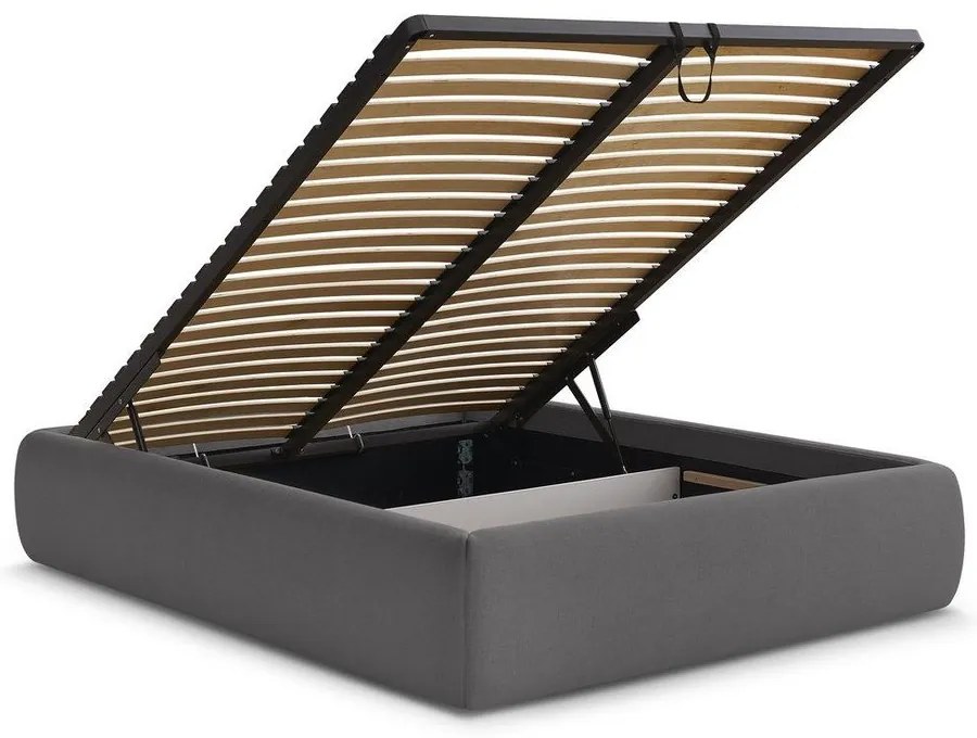 Tmavosivá čalúnená dvojlôžková posteľ s úložným priestorom/bez čela s roštom 160x200 cm Inera – Bobochic Paris