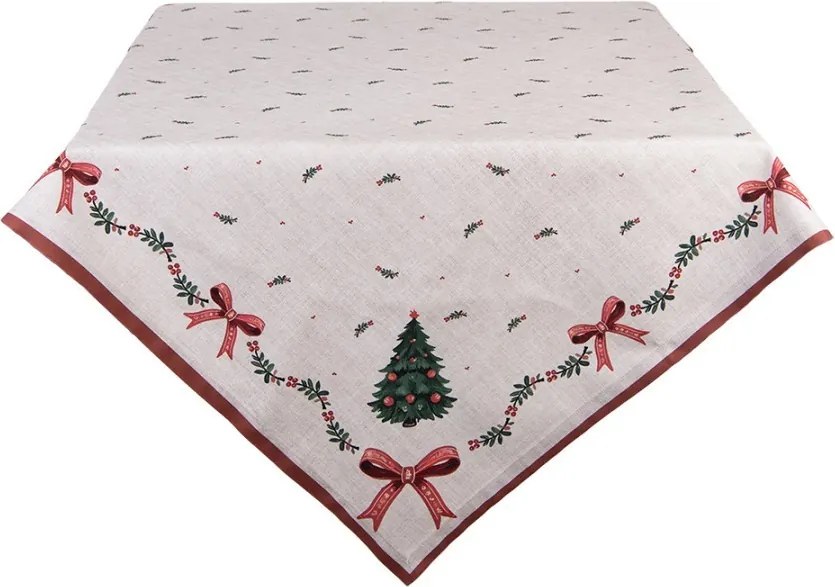 Béžový bavlnený obrus so stromčekmi Christmas Harmony - 100*100 cm