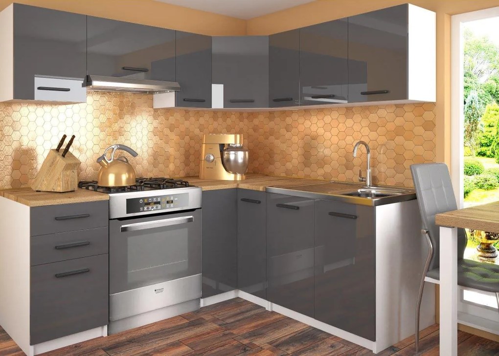 Kuchynská linka Belini 360 cm šedý lesk s pracovnou doskou Lidia Uniqa INF LIDIAUNIQA/3/WT/S/0/B1