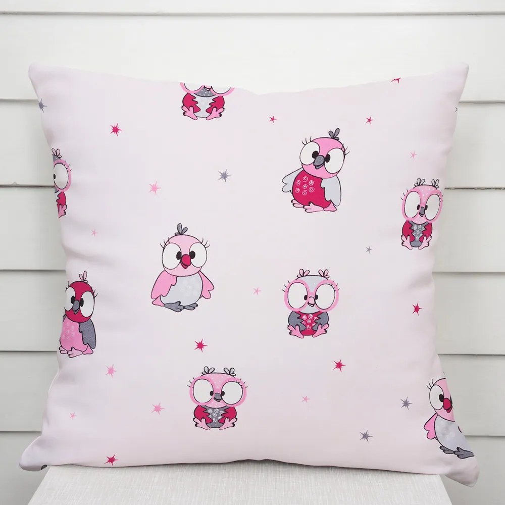 Biante Detská bavlnená obliečka na vankúš Sandra SA-726 Ružové sovičky na bledo ružovom 45 x 45 cm