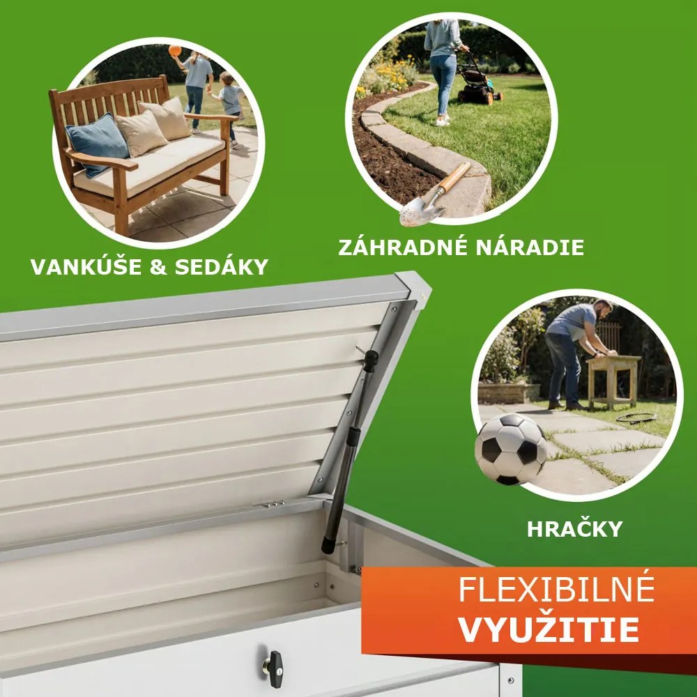 Kovový úložný box METALBOX, 385L, 120x62x63cm, šedá Gardebruk