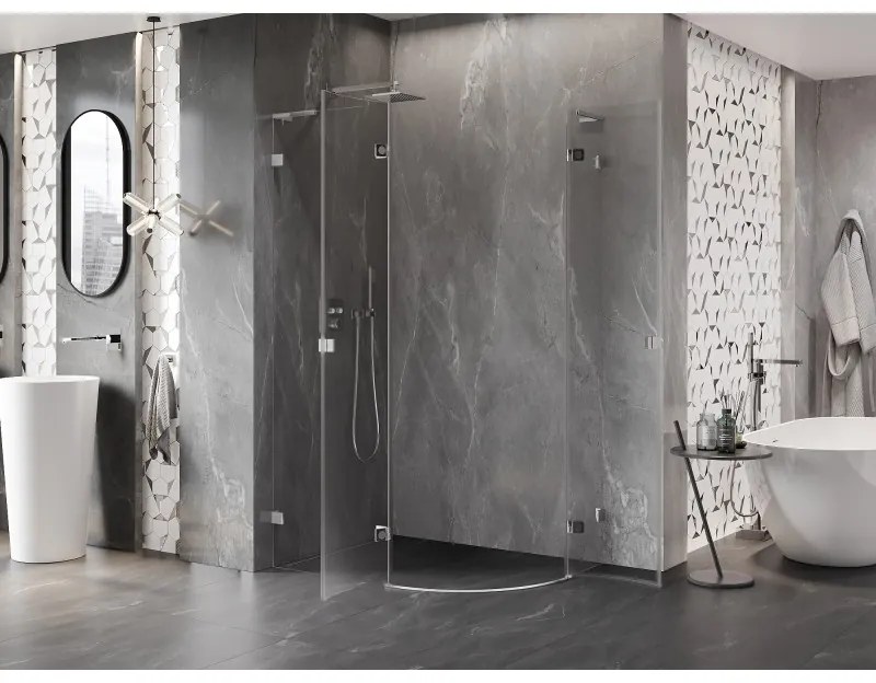 Mexen Lunar, L polkruhový sprchový kút naklápací doľava 100 x 90 cm, 8mm číre sklo, chrómový profil, 833L-100L-090P-01-00