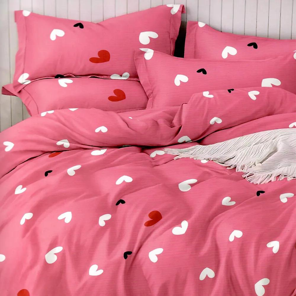 HOD Bavlnené posteľné obliečky HEART-16 pink - 7 dielna súprava 140x200cm