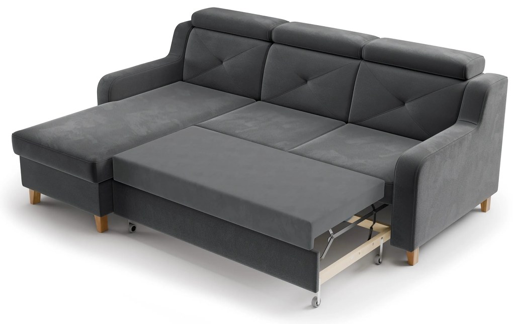 Rohová sedačka Laksaro s rozkladom ľavostranná - sivý zamat Jasmine 96