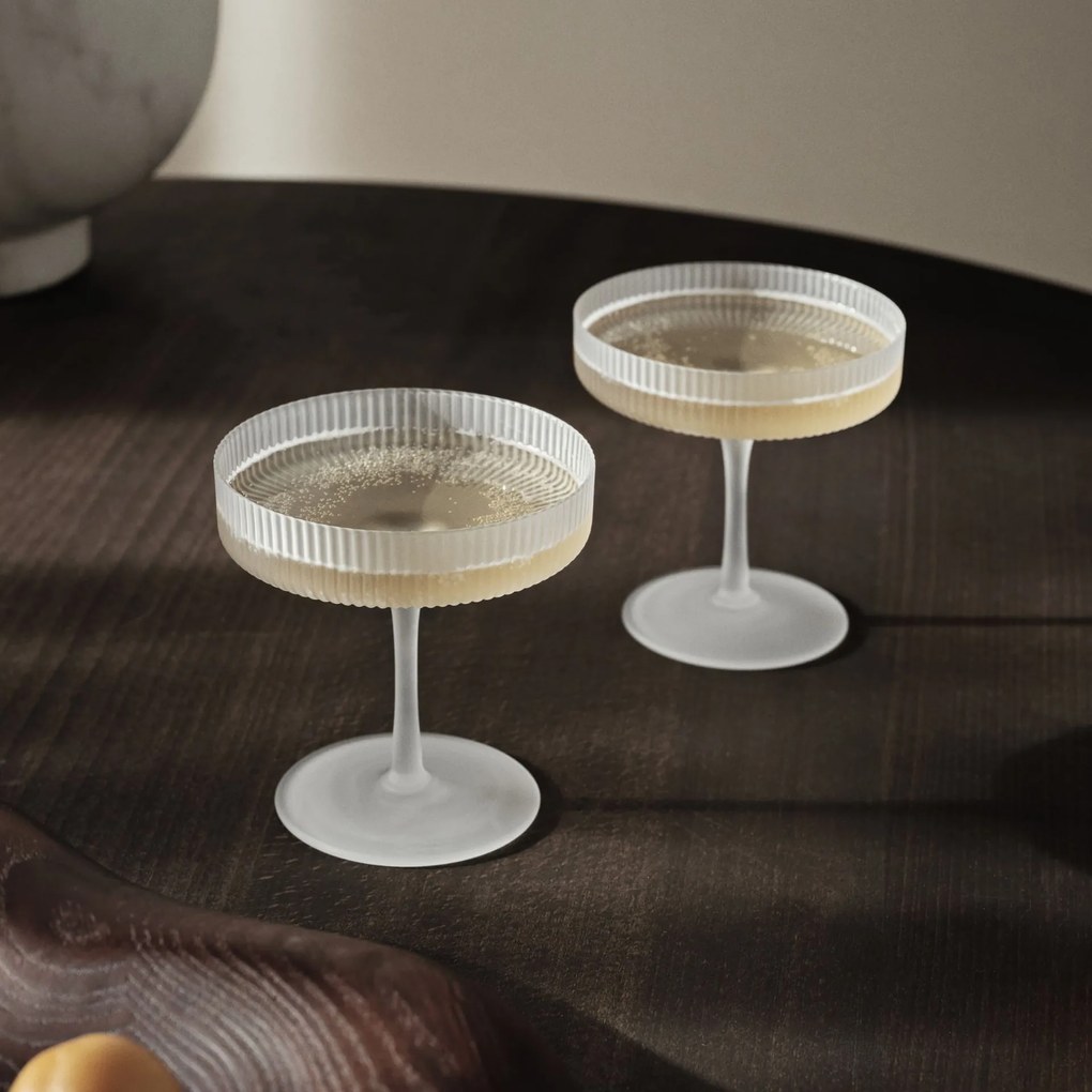 Ferm Living Poháre na šampanské Ripple Frosted 150 ml – set 2 ks