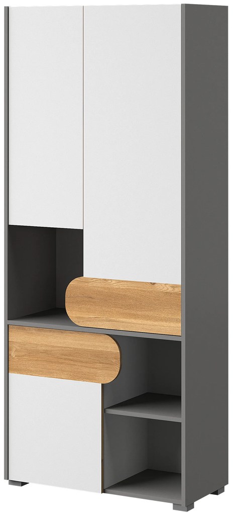 Šatníková skriňa Caryl (svetlý grafit + leskla biela + dub nash). Akcia -20%. Vlastná spoľahlivá doprava až k Vám domov. 1040642