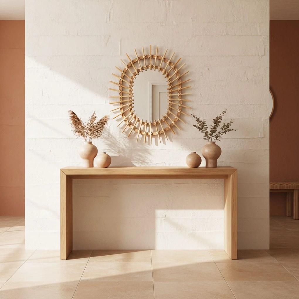 Tutumi Tutumi, nástenné zrkadlo Boho 57x49 cm QDJ5749, svetlá hnedá, HOM-02819