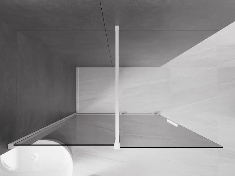 Mexen Velar, sprchová zástena s posuvnými dverami Walk-in 130 x 200 cm, 8mm šedé sklo, biela matná, 871-130-000-43-20