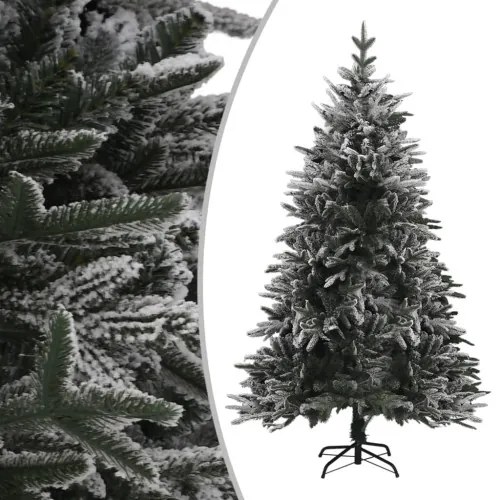 vidaXL Zasnežený umelý vianočný stromček s LED a súpravou gulí 180 cm PVC a PE-