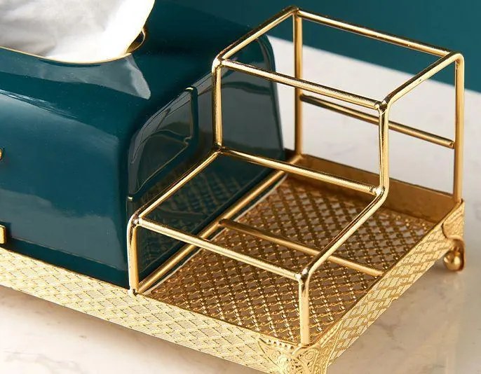 Kombinovaný stojan na vreckovky kov+keramika zelený