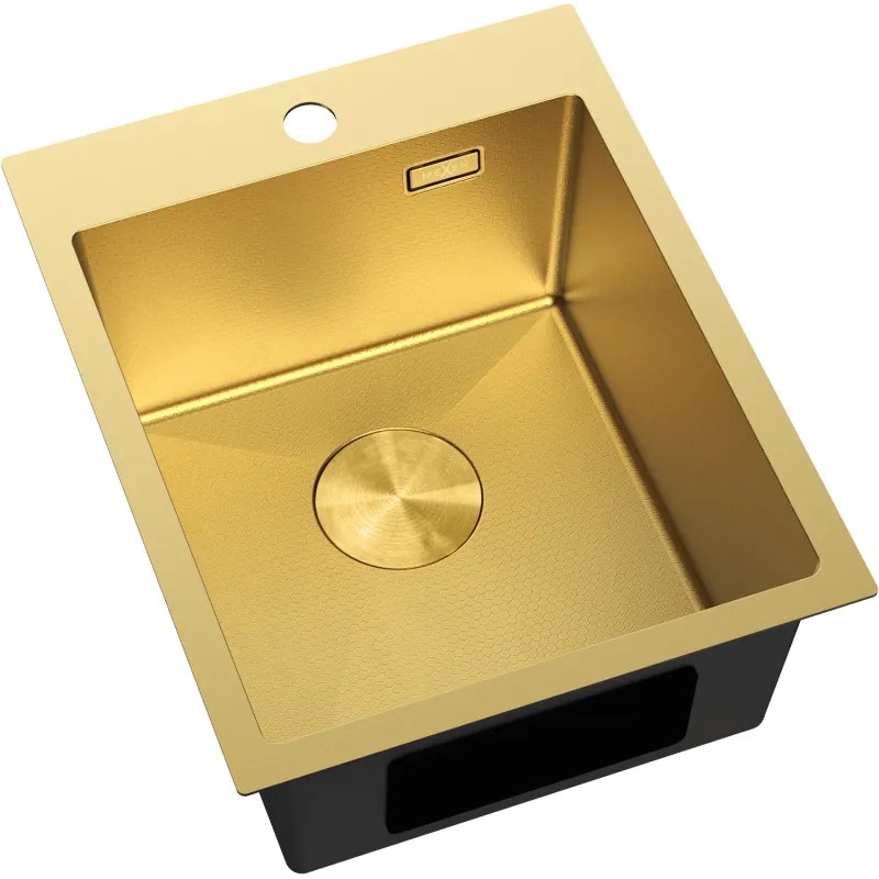 Mexen Solix, 1-komorový nerezový drez 400 x 500 mm, brúsená zlatá, vzor voština, 6406401000-55HC