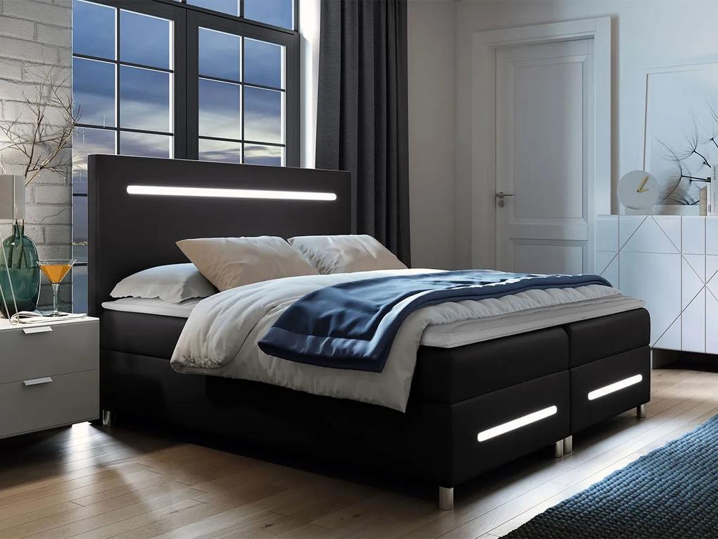 Kontinentálna posteľ Trunida LED, Rozmer postele: 140x200, Dostupné poťahy: ekokoža Soft 011 (čierna)