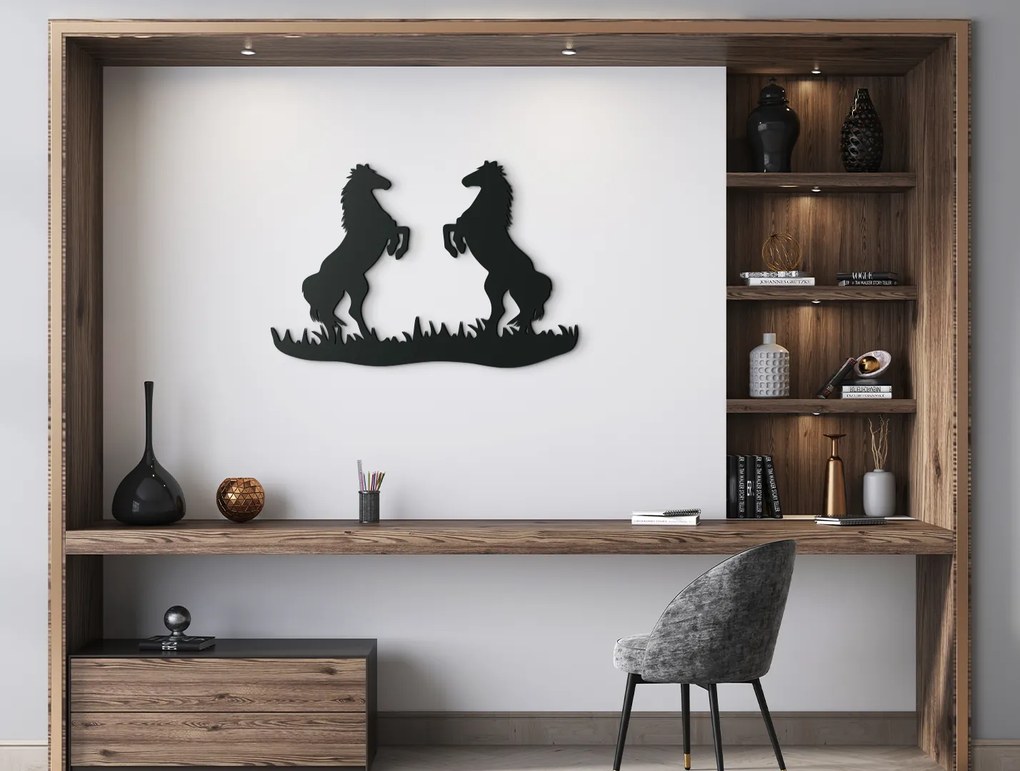 drevko 3D nálepka na stenu Vzpínajúce sa kone Rozmer obrazu: 30 x 44,5 cm, Farba dekorácie: Čierna