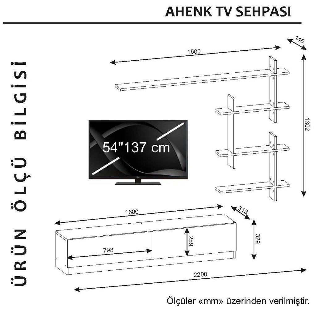 Obývacia stena Ahenk 160 cm biela