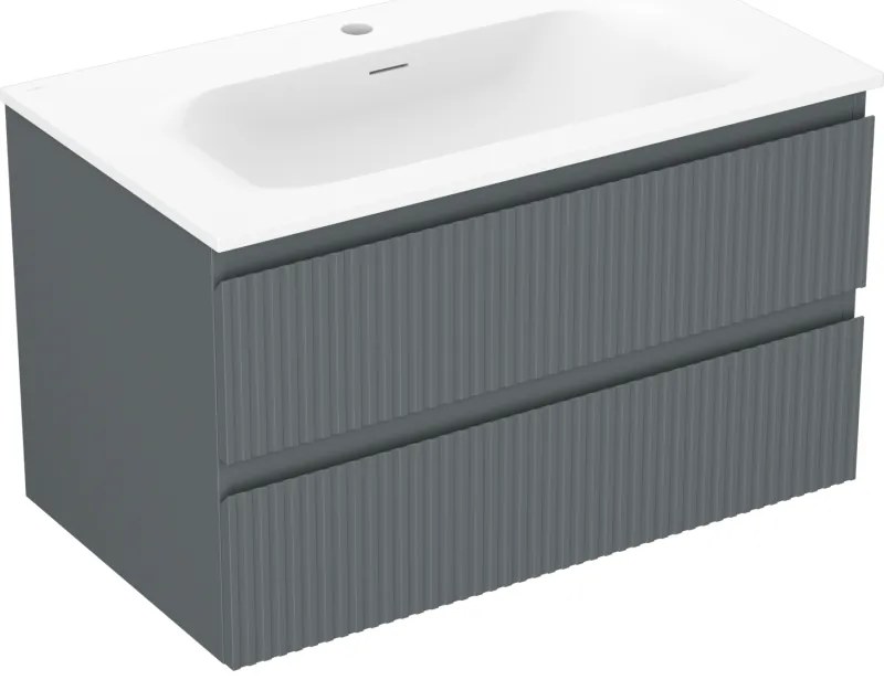 Mexen Rivel, kúpeľňová skrinka 80 cm s umývadlom Vela, 2 zásuvky, drážkovaná, grafitová matná/biela matná, 91A20-08047-2-BFF66-W23M0