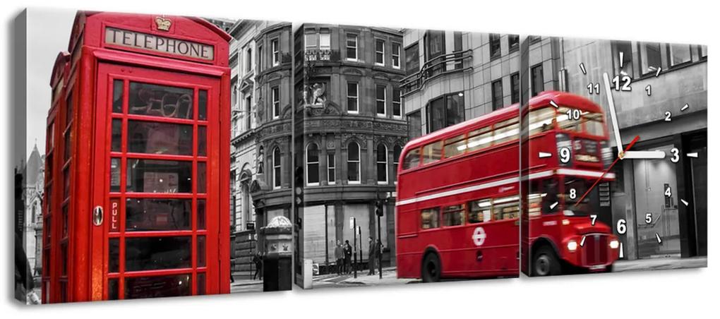 Gario Obraz s hodinami Telefónna búdka v Londýne UK - 3 dielny Rozmery: 90 x 70 cm