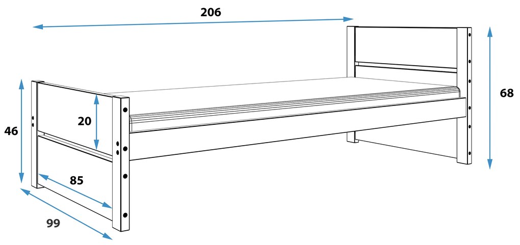 Posteľ BARTEK 200x90cm BIELA (bez zásuvky)