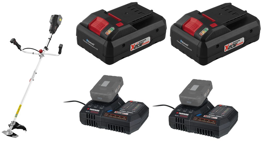 Parkside Performance® Aku krovinorez 2 v 1 + Smart akumulátor 20 V/4 Ah Paps 204 B1, 2 kusy + Smart nabíjačka 20 V/12A Plgs 2012 A1, 2 kusy (800010129)
