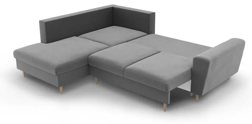 Svetlosivá zamatová rozkladacia/s úložným priestorom rohová pohovka (ľavý roh/do L) Kyoto – Cosmopolitan Design