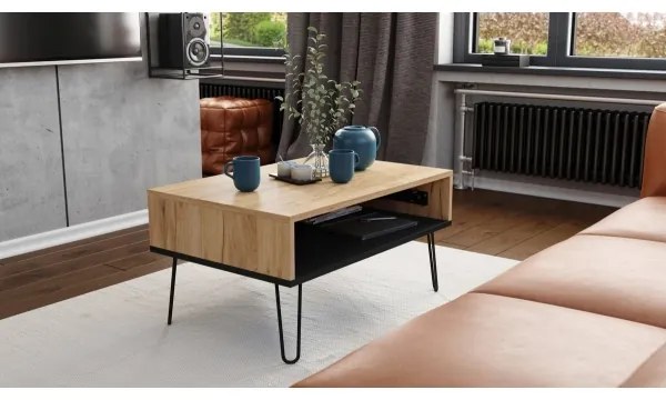 Konferenčný stôl so zdvíhacou doskou a policou HALIJA dub craft/čierna