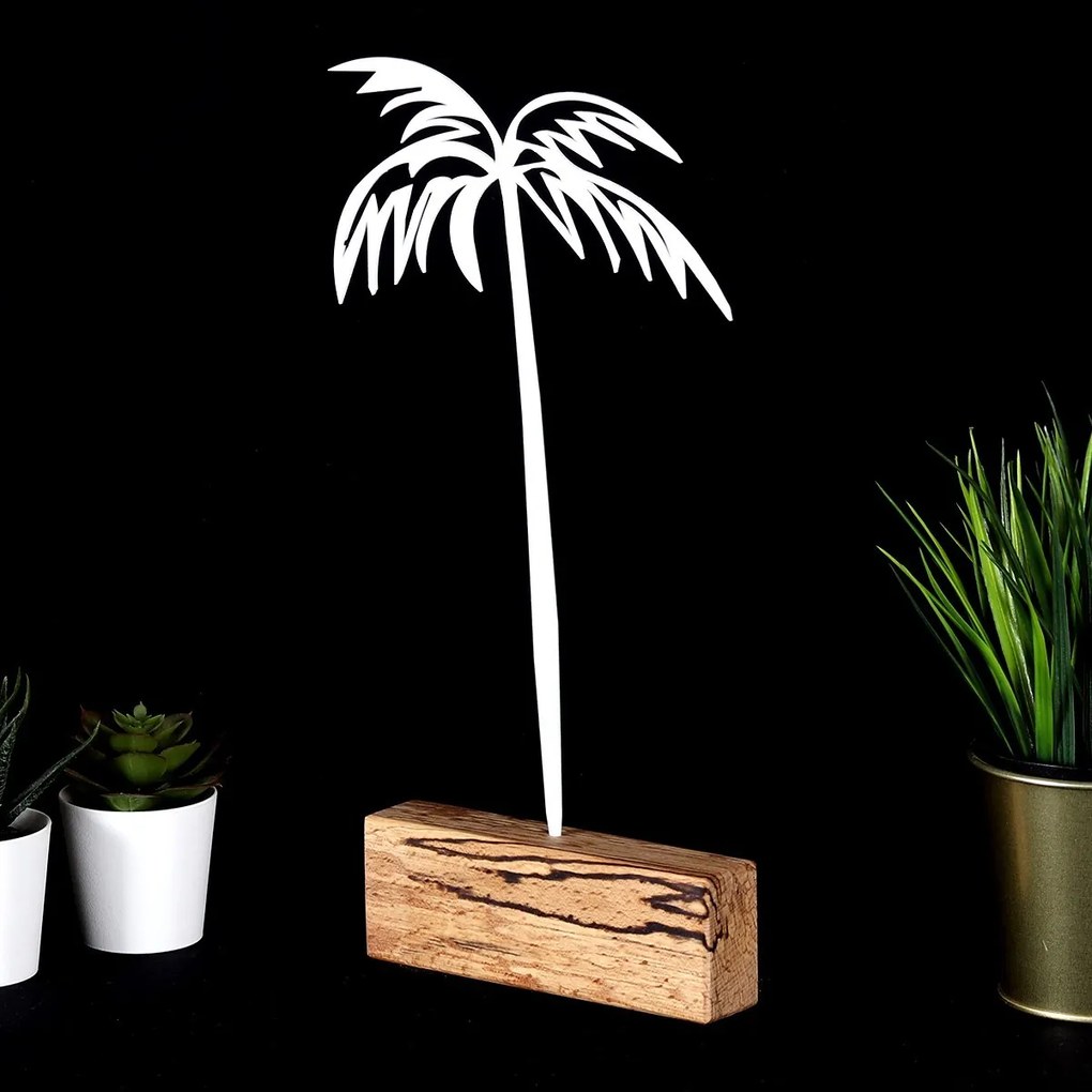 Kovová dekorácia Palm 35 cm biela