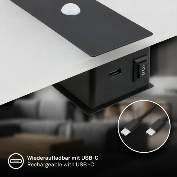 Briloner 3888015 - LED dobíjateľné nástenné svietidlo so senzorom AURA LED/2,5W/5V 1800 mAh čierne