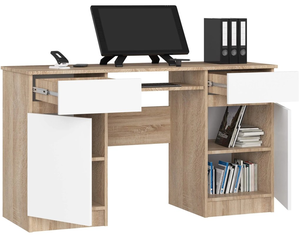 Písací stôl A5 135 cm dub sonoma/biely