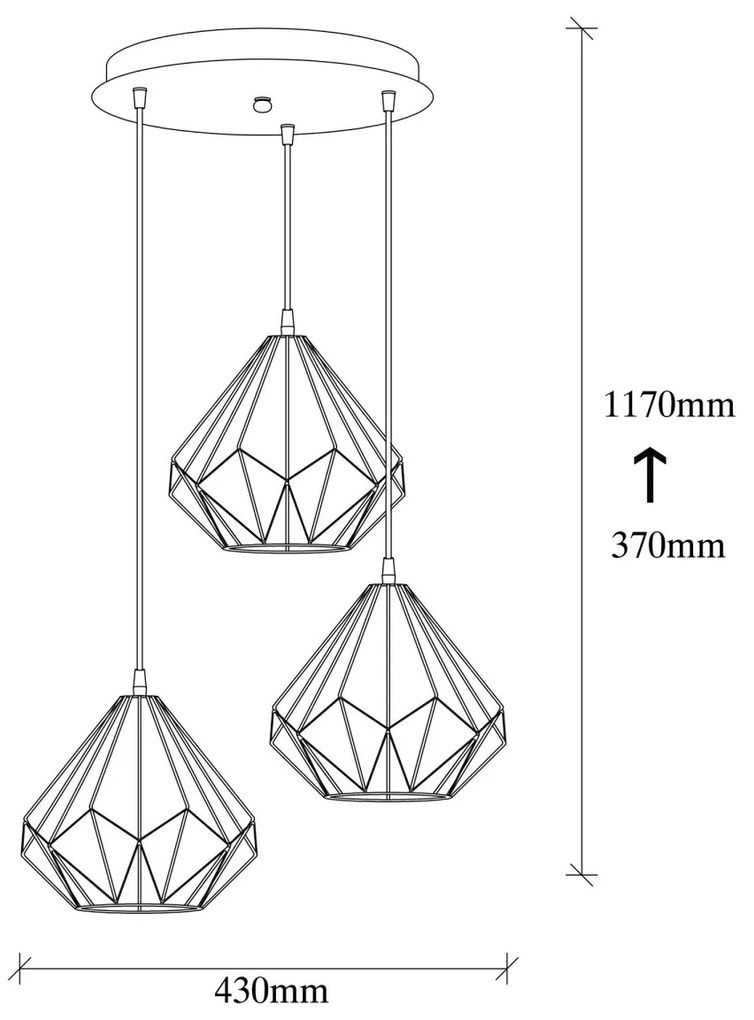 Závesný luster s 3 žiarovkami Diamond II čierny