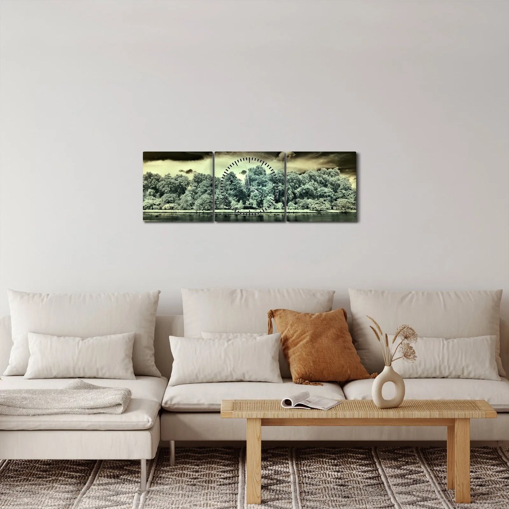 Obraz vodnej plochy (s hodinami) (90x30 cm)