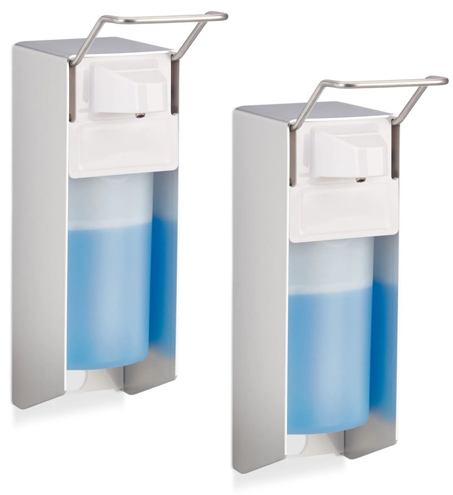 Nástenný dávkovač dezinfekcie a mydla Relaxdays (sada 2 ks, 500 ml) – RD10048262