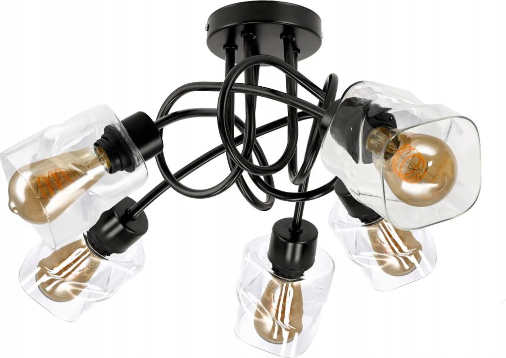 BERGE LED luster stropné svietidlo 5xE27, skladací, priehľadný sklenený štvorec