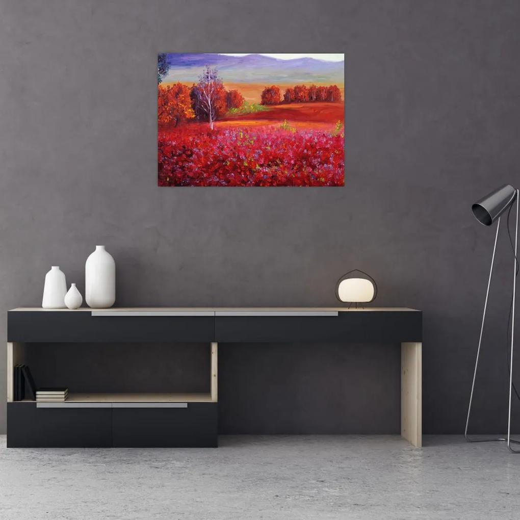Sklenený obraz červenej krajiny (70x50 cm)