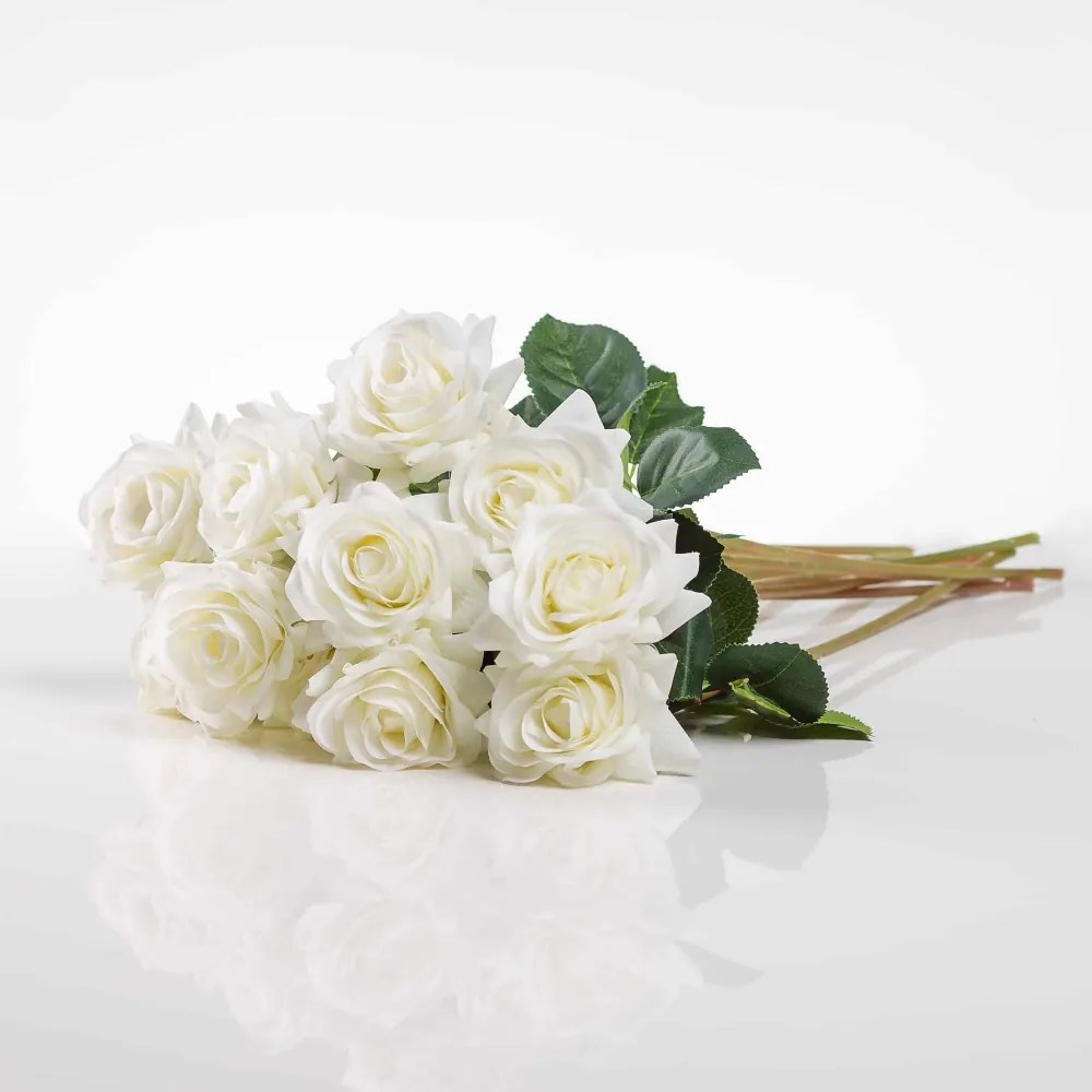 Umelá ruža RUŽENA biela. Cena uvedená za 1 kus.