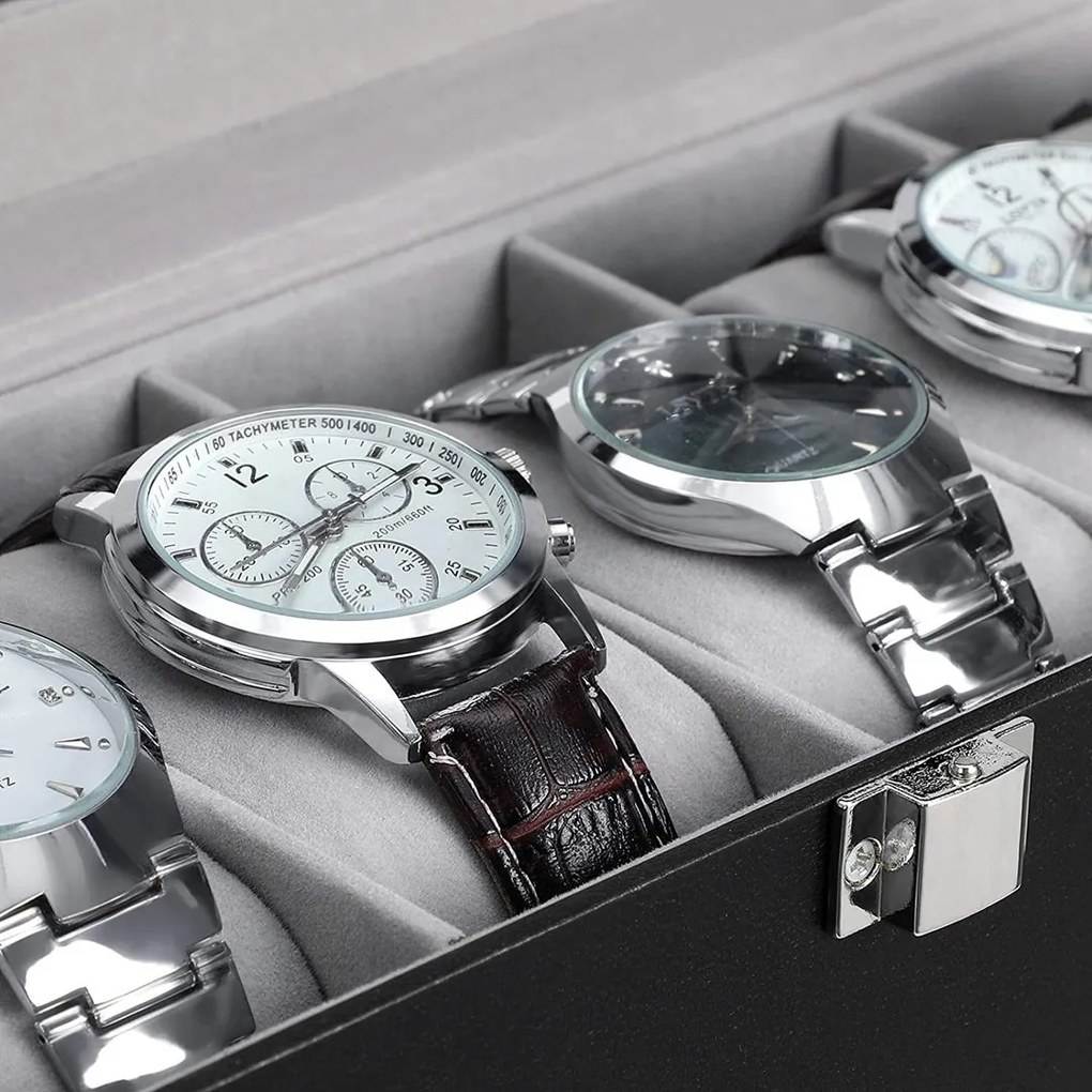 Songmics Box na hodinky Watch2, 30x8x11,2 cm, čierna/sivá