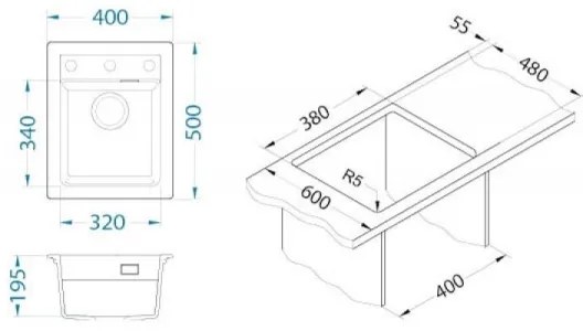 ALVEUS 1139079 - Kuchynský drez ATROX 50x40 cm granit/biela