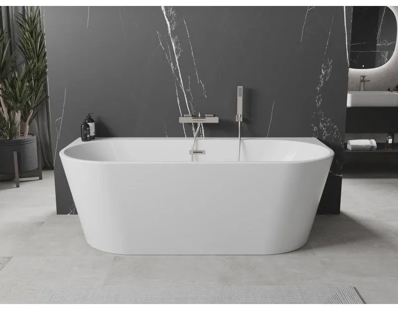 Mexen Oval+, voľne stojaca vaňa ku stene 170 x 80 cm, biela lesklá, brúsená oceľ, 52681708000-97