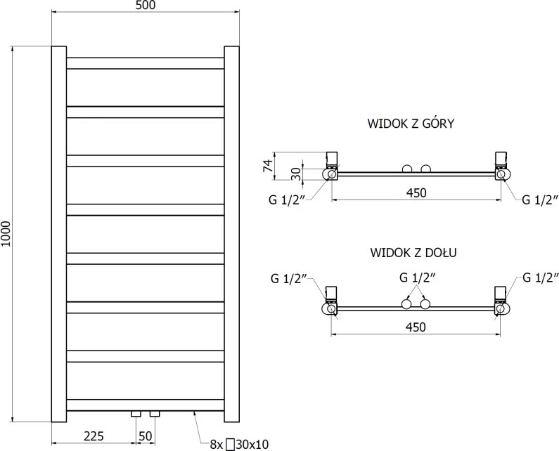 Mexen Bolt, vykurovacie teleso 1000 x 500 mm, 259 W, spodné a stredové, čierna, W126-1000-500-00-70