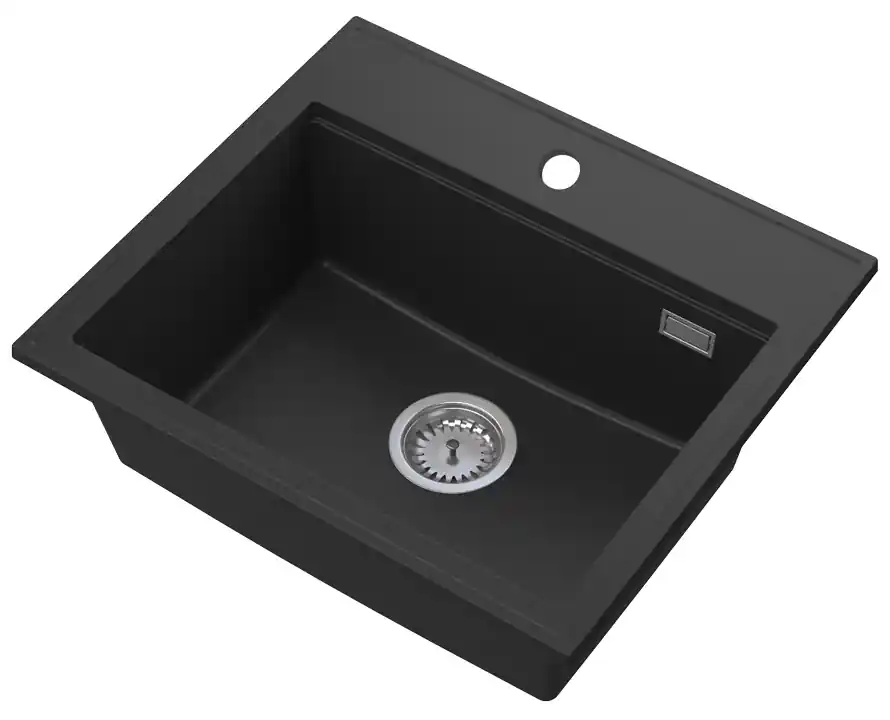 Sink Quality Ferrum New 5055, 1-komorový granitový drez 560x500x210 mm +  chrómový sifón, čierna, SKQ-FER.5055.BK.X | BIANO