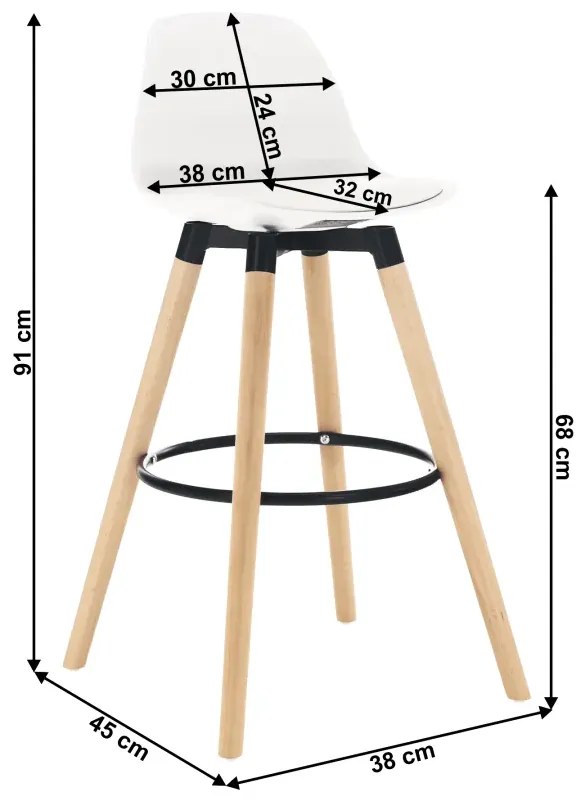 Barová stolička, biela/buk, EVANS