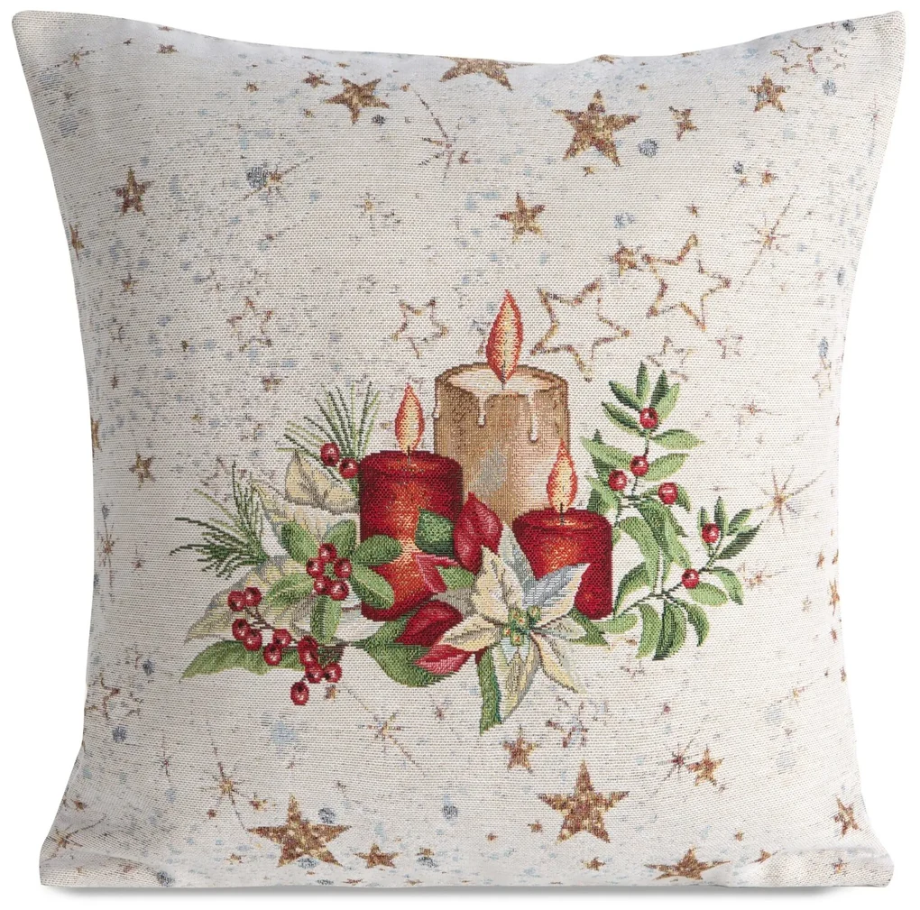 VIANOČNÁ GOBELÍNOVÁ DEKORAČNÁ OBLIEČKA NA VANKÚŠ CANDLES 45X45 CM VZOROVANÁ