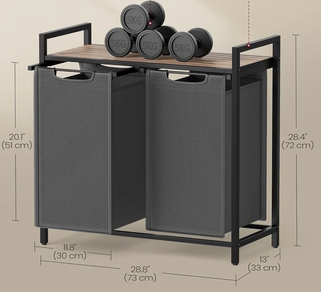 Koš na prádlo Vasagle Ovules 92 l šedý/hnědý