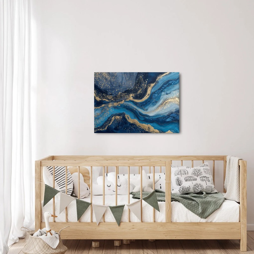 Obraz - Modrozlatý abstraktný mramor (70x50 cm)
